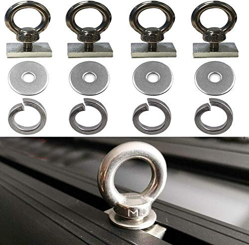 Pmsanzay Edelstahl-Tie-Downs für Dachgepäckträger, Auto & Lieferwagen, 4 Stück, 500 kg Belastung, Universal, Silber, Schwarz