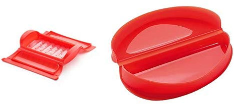 Lékué Estuche de vapor con bandeja, 1-2 personas, color rojo + Recipiente para cocinar tortillas francesas en microondas, color rojo