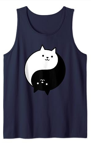 Gatti Carino Yin Yang Yoga Zen Kitty Gatto Bianco e Nero Canotta