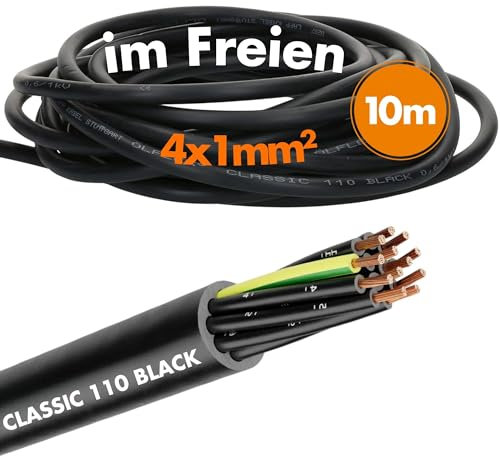 10 Meter Lapp 1120269 Ölflex Classic 110 Black 0,6/1kV PVC Steuerleitung 4x1 mm² mit Schutzleiter I Außenbereich I flammwidrig I Kabel 4 adrig I Anschlussleitung 4G1,0