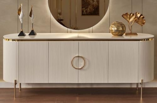 Casa Padrino Luxus Sideboard Weiß/Gold 210 x 52 x H. 78 cm - Edler Massivholz Schrank mit 4 Türen - Luxus Möbel