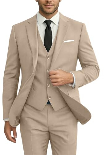 Ensemble 3 pièces pour Homme, ajusté, Costume de Mariage, Parrain de Mariage, Costume de Remise de diplôme, Smoking, Affaires, Formel, décontracté, Costume de marié, Veste, Pantalon, Champagne, L