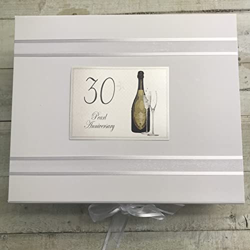 30TH Wedding Anniversary. Special Occasion. Large Keepsake Box. Champagne Bottle & Flutes Design. Hand Finished by WHITE COTTON CARDS (CF30X)
