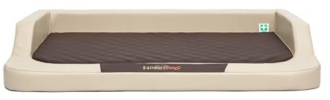 Hundebett für kleine, mittelgroße und Grosse Hunde - orthopädische Hundesofa mit Memory Foam - Ergonomisches Hundekissen - Hundeliegen aus Kunstleder - Bezug abnehmbar & waschbar - S - Beige/Braun