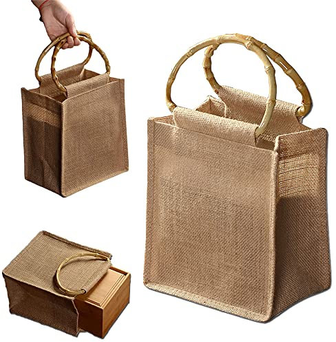 Klassische Jute Shopper, Jute Einkaufstasche, Jute-Tasche Einkaufstasche, Einkaufstasche Aus Jute, Jutetasche, Jute Tasche Tragbar, Mit Ringgriffen, Wiederverwendbare, für Einkaufen, Ausgehen