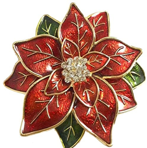 Broche poinsettia de noël rouge broche fleur de poinsettia rouge strass broche de noël épinglettes bijoux pour femmes filles cadeau