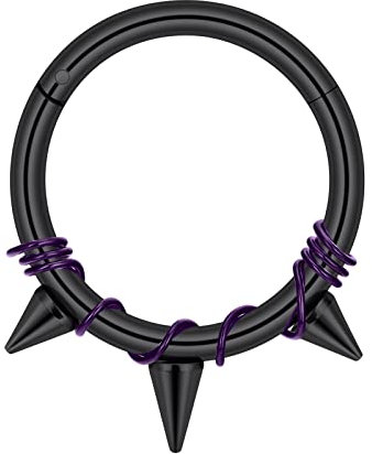 Longbeauty 16G 1.2mm Edelstahl Piercing Ringe Segmentring Clicker Nasenringe Ohrringe Nahtlose Hoops Spikes für Tragus Knorpel Septum Helix, 10mm, Schwarz/Lila
