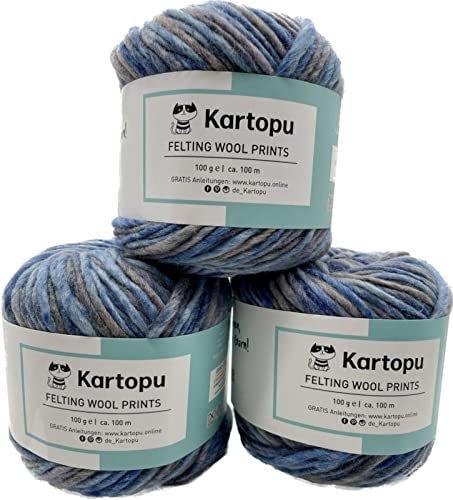 Filzwolle – große Farbauswahl – 3x100gr (300gr) – harmonisches Strickbild - 100% reine Schurwolle – Ökotexzertifiziert - hochwertige Wolle zum Filzen – Lauflänge per 100gr ca. 100m (2235)