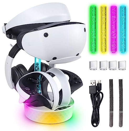 FOFIVOV Controller-Ladestation für PS5 VR2, PSVR 2 Ladestation mit Atem-RGB-Lichtunterstützung für PSVR2-Halterung, Display-Ständer für PSVR2-Zubehör, 4 Magnetverschlüsse und Typ-C-Kabel