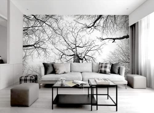 Papier Peint Panoramique Branches D'Arbres Forestiers Noir Et Blanc Simple Papier Peint Intissé 3D Tapisserie Poster Decoration Murale Chambre Salon