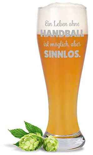 JUNIWORDS Weizenbierglas mit Gravur, Ein Leben ohne Handball ist möglich, aber sinnlos, Bierglas (1009661)