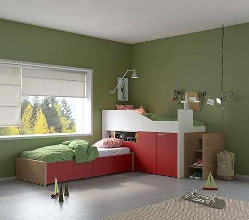 MOBILFINO CAMERETTE ADVENTURE - Paar Boxspringbetten und senkrecht 286x234x118 (LXPXH) - Eiche und Schwefel, Links