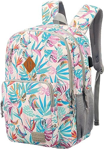 KEOFID Classic Travel Backpack for Men and Women, Anti Theft Laptop Backpack with USB Charging port, Large Bag for College(Leaves)