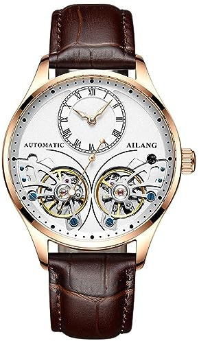 TEINTOP Herren Automatik Uhren Skelett Ailang Serie Lederband Männer Armbanduhr
