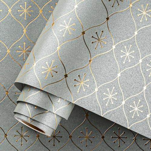 Homeral Mini-Geschenkpapier-Rolle, 43,2 cm x 5 m, Prägung, Dunkelgrau mit Goldfolie, geometrisch, für Weihnachten, Geburtstag, Hochzeit, Babyparty, Brautparty, Party und mehr Anlässe