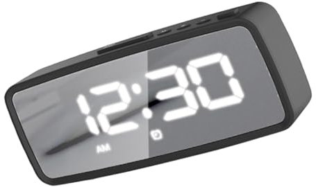 Amosfun LED Spiegelwecker Elektronischer Wecker mit 12/24-stunden Anzeige Stabilem Standfuß und Schminkspiegel für Schlafzimmer