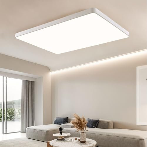 LED Deckenleuchte dimmbar mit Fernbedienung 72W Deckenlampe Weiß Rechteckig Wohnzimmerlampe Metall Modern Design Lamp für Schlafzimmer Esszimmer Arbeitszimmer Balkon Büro Rechteck, 65 * 43 * 5CM