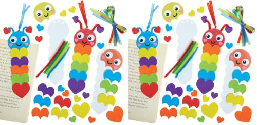 Baker Ross FX455 Raupe Regenbogen Liebesherz Lesezeichen-Kits - 8er-Pack, Schaumstoff-Sticker-Bastelsets für Kinder (Packung mit 2)
