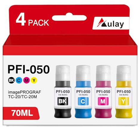 PFI-050 70ml Pigment Ink Tank Set Remanufactured for Canon PFI-050 PFI050 Ink Bottle Compatible with Canon imagePROGRAF TC-20 TC-20M Printer tc20m tc20 Ink (Black Cyan Magenta Yellow)
