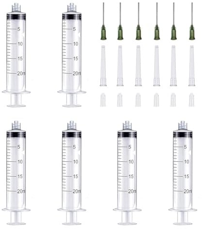 6er Futterspritzen Set 20Ml, Wiederverwendbar, 14G Stumpfe Nadel | Klare Skalierung Fuer Praezises Dosieren, Aus Kunststoff, Einzeln Verpackt, Fuer Fluessigkeiten in Labor Und Tierpflege