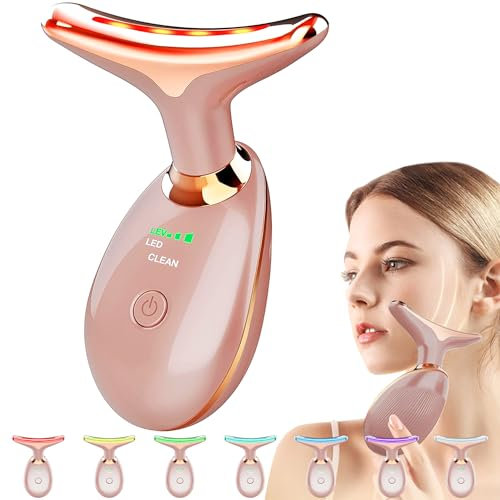 Leotop Red Light Therapy for Face Electric Massager, Rejuvenation for Face & Neck Beauty Firming Wrinkle Removal Device, EMS Anti-Wrinkle Skin Care Massage Heating Tool. (7 Light Modes-Rose Gold)