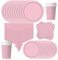 POPOYU Vajilla de fiesta de cumpleaños infantil, color rosa, 69 unidades, vajilla de papel para fiesta de cumpleaños, juego de platos de papel, servilletas para Navidad, cumpleaños, bodas,