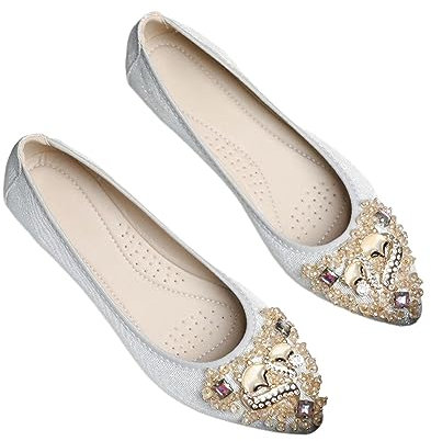 Damen Schuhe Hoch Damen-Schuhe mit diamantförmiger Spitze und weicher Sohle, modische, vielseitige Feen-Strass-Einzelschuhe Damen Schuhe Sommer Mit Absatz Blau (Silver, 44)