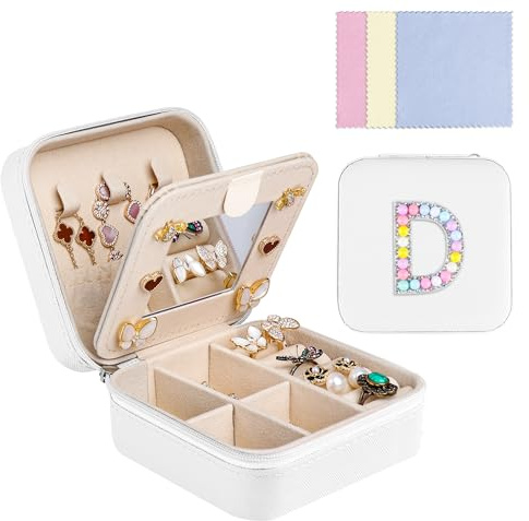 Ghope Klein Schmuckkästchen Plüsch Samt für Damen Mädchen, Schmuckschatulle Reise mit Spiegel Schmucketui Schmuckbox Mini Schmuck-Organizers Schmuckaufbewahrung für Ringe Armbänder Ohrringe Halskette