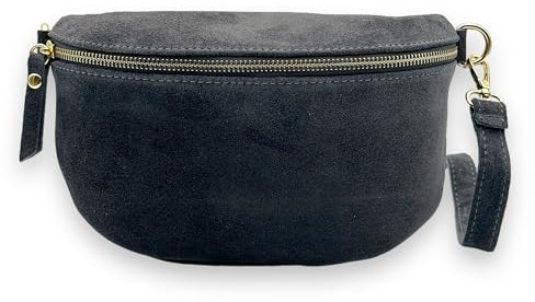 Bauchtasche Wildleder Goldener Reißverschluss Damen Crossbody Bag Velours Gürteltasche Hüfttasche Bodybag Schultertasche (Anthrazit)