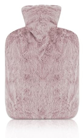 Tetnsk Botella de agua caliente con funda, bolsa de agua caliente clásica de goma de 2 litros para calentar manos y pies, color rosa