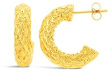 ARS-ARGENTI Creolen Ohrringe Damen Mädchen Sterling Silber 925 Gold 18K - hypoallergen (Halb-Creolen mit Blattprägung KENNEDY Edelstahl 18K vergoldet 20x5mm)