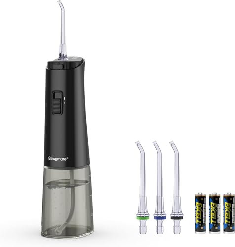 Irrigador Bucal Portatil, Limpiador dental recargable con 4 boquillas, IPX6 impermeable hilo dental para viajes y uso doméstico (negro)