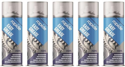 5 x Easy Grease Spray 250ml – High-Performance, Water-Resistant Synthetic Lubricant for Reducing Wear & Preventing Corrosion | Ideal for Hinges, Sliding Doors, Bikes & Tools