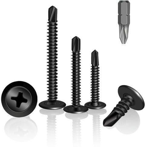 HXJDAM 200 viti autofilettanti nere, 4,2 x 19 mm, autofilettanti, viti per trapano in acciaio al carbonio per lamiera, alluminio, legno, plastica