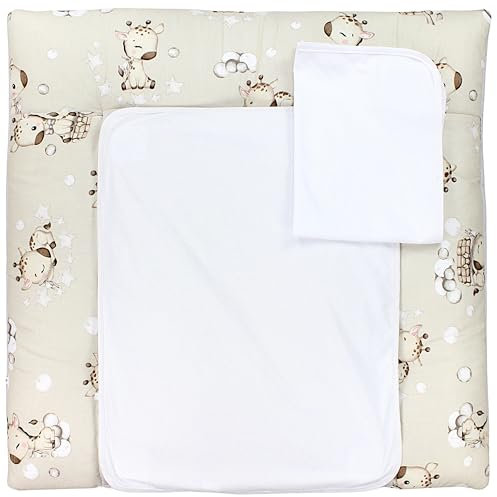 TupTam Wickelauflage mit 2 wasserfesten Frotteebezügen – weich gepolstert & hautfreundlich MAR02579, Farbe: Giraffe Beige, Größe: 75 x 80 cm