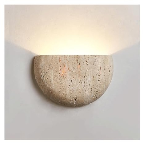 SJHPZG Applique Murale en marbre Wabi-Sabi, Style scandinave Semi-Circulaire, en travertin Jaune, luminaire Mural en Pierre Naturelle en Demi-Lune pour Hall d'entrée, Chambre à Coucher