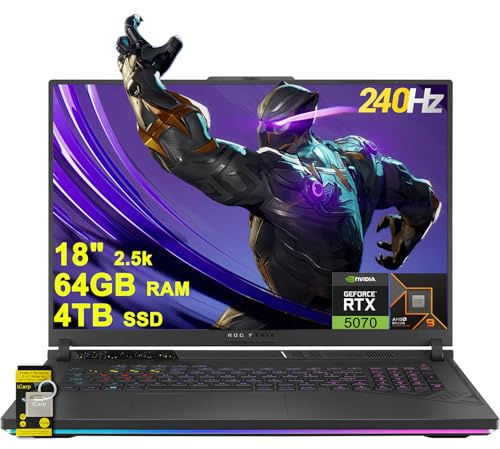 ASUS ROG Strix G18 G814 Gaming Laptop 18 2.5k (2560x1600) 240Hz (100% DCI-P3, 3ms) AMD 16-core Ryzen 9 9955HX (Beats i9-14900HX) 64GB RAM 4TB SSD GeForce RTX 5 070 RGB Hub ICP WiFi6E Win11