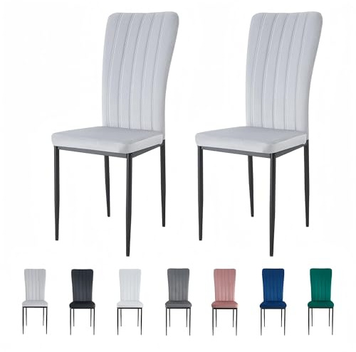 mcc direct Set of 2 Dining Chairs, Velvet High Back Kitchen Chairs with Upholstered Soft Seat and Metal Legs for Home, Office, Dining and Reception - Elle (Light Grey)