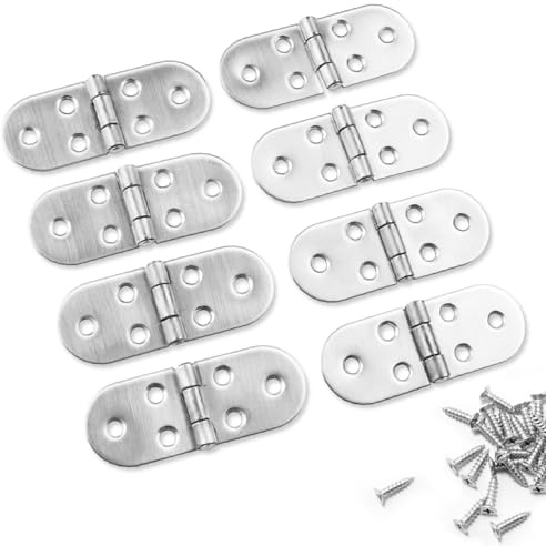 8 Pcs Charnières Pliantes à 180°, Charniere Meuble, Charnières de Portes, Petite Charniere Inox pour tables, armoires, boîtes à outils, penderies et coffres en bois (argenté)