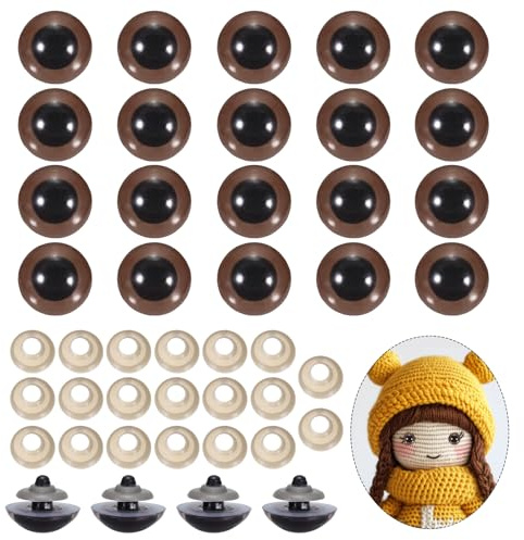 PATIKIL 28mm Safety Eyes, 20Pcs Doll Eyes with Washers Brown | Realistic Crocheting Eyes,Doll Eyes,for Decor Crochet Accessories Dolls ,Craft ,Halloween