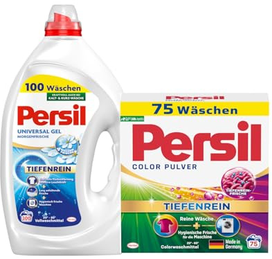 PERSIL Universal Kraft-Gel Morgenfrische 100 WL 4,5 L + Pulver Color 75 WL 4,5 kg – Waschmittel Kombination für weiße und bunte Wäsche