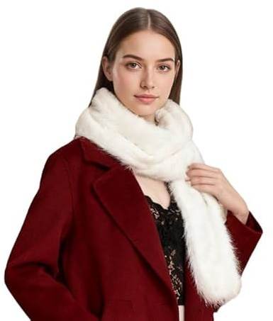 OhMill Écharpe Femme en Fausse Fourrure de Lapin Foulard Chaud Douce Automne Hiver Cache-col Châle en Peluche Longue Vintage 194 * 15 CM