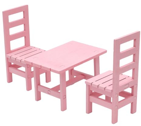 YPREWY Miniatur-Esszimmer-Dekor, Holztisch mit Stühlen für Puppenhäuser im Maßstab 1:6, weißes Holzpuppenmöbel-Set