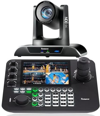 Tenveo 4K NDI PTZ-Kamera Bundle (2PCS KI-Tracking Kameras + KB300PRO Controller) – 20x optischer Zoom, PoE+, 7 Quad-Überwachung, für Live-Streaming/Kirchen/Konferenzen