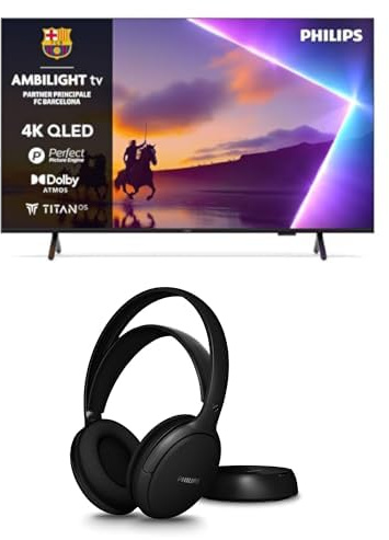 Philips Ambilight 50PUS8510 4K QLED Smart TV Pantalla de 50 Pulgadas SHC5200M2 Auriculares Inalámbricos para TV