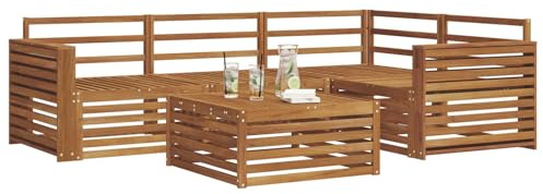 vidaXL Outdoor-Sofagarnitur 5 pcs Natur Massivholz Akazie, Outdoor-Sofa, Gartensofa, langlebige Möbel, modernes Terrassen-Set, gemütliche Lounge-Ecke