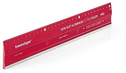 transotype Schneidelineal PRO, 30 cm lang, Lineal aus Aluminium in knalligem Rot, rutschfest, robust, mit Stahl-Schneidekante und extra breitem 50 mm Aluminium-Profil