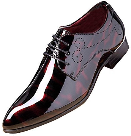 Scarpe Derby da uomo in vernice floreale con lacci scarpe da lavoro formali a punta lucida piatta in ecopelle, Rosso, 41 1/3 EU