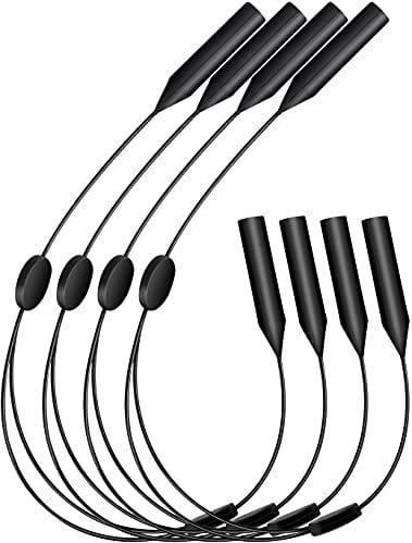 MoKo Einstellbare Brillenhalterung, [4er Pack] Universal Fit Sportbrillenhalterung, Unisex Sonnenbrillenarmband Sicherheitsbrille Halter mit Großer Rundkopf für Herren, Damen - Schwarz