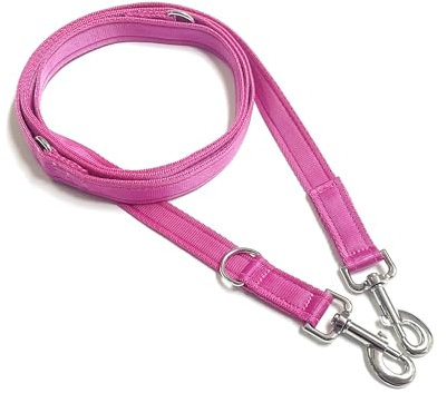 25mm Police Style Dog Training Leads Obedience Control Leash Multi-Functional Double Ended In Cushioned Webbing (Cerise, 11ft (3.3m) Long)